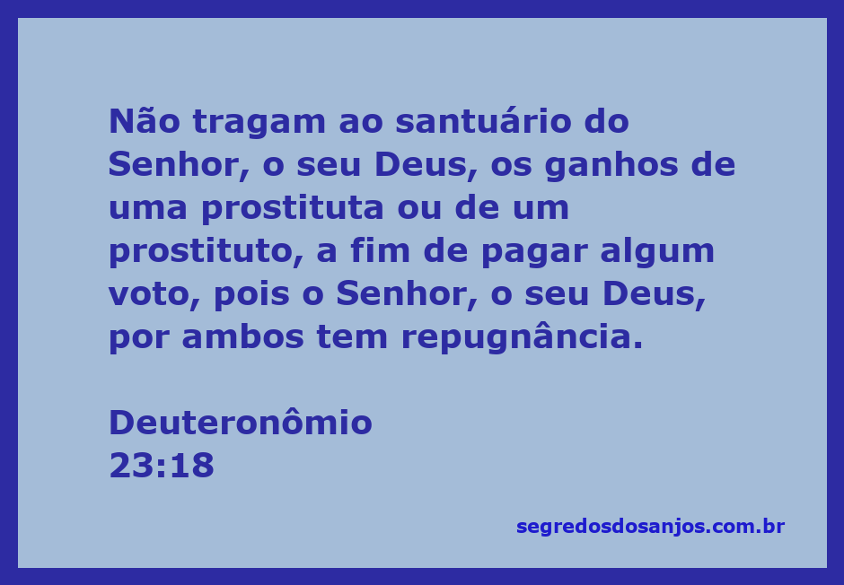 Imagem representativa do versículo Deuteronômio 23:18 sobre a repugnância de Deus em relação a ganhos de prostituição.