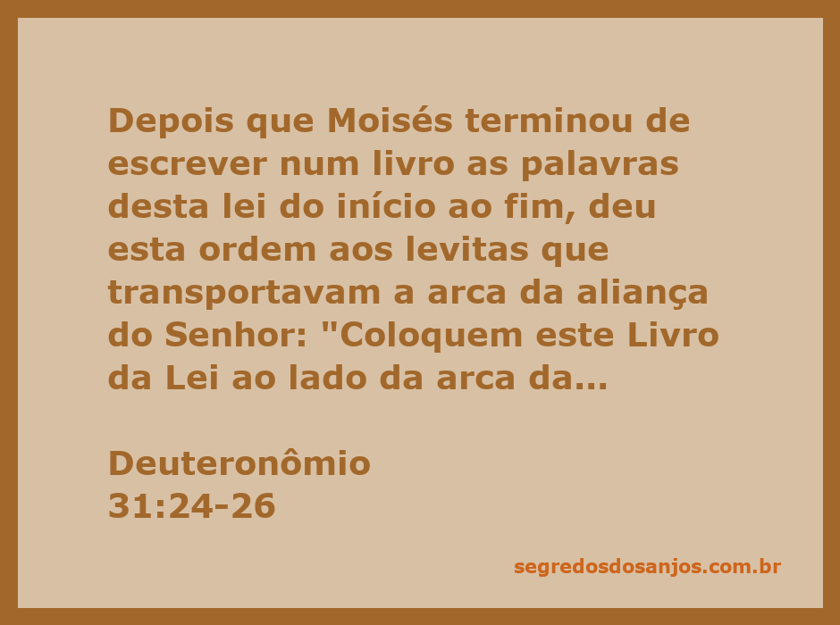 Moisés entrega o Livro da Lei aos levitas ao lado da arca da aliança.