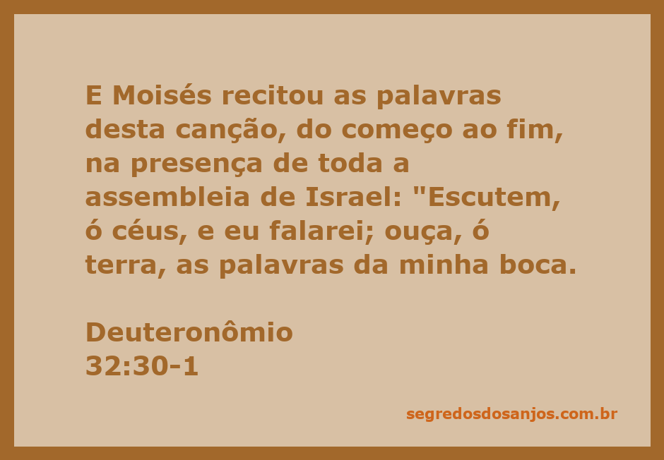 Moisés recitando canção para a assembleia de Israel sob os céus e a terra.