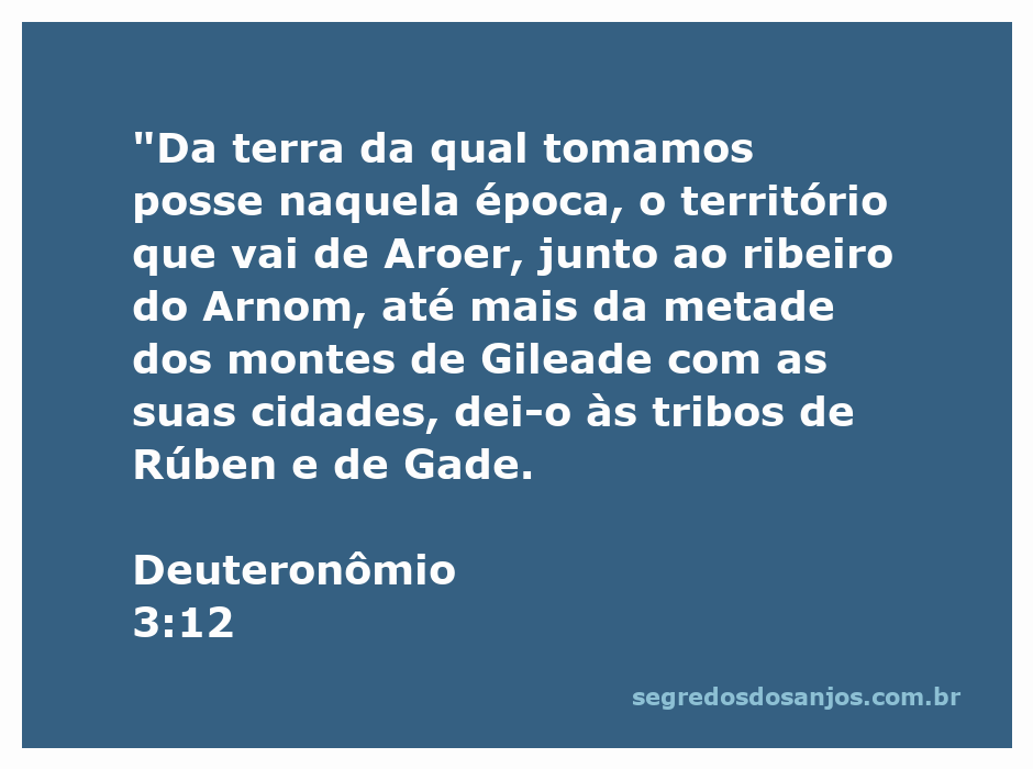 Mapa da terra conquistada pelos israelitas, mostrando o território de Aroer até Gileade, conforme Deuteronômio 3:12.