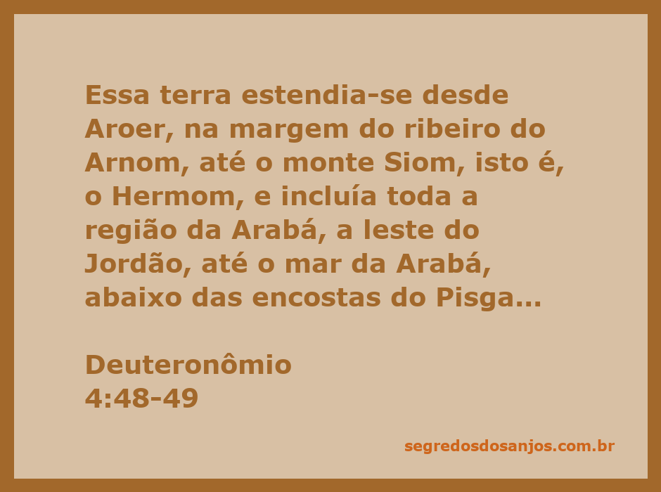 Mapa da terra mencionada em Deuteronômio 4:48-49, incluindo Aroer, monte Siom e região da Arabá.