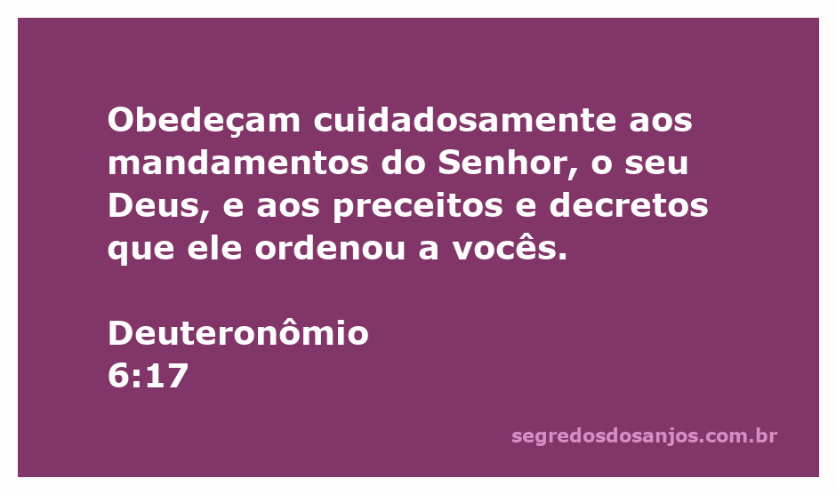 Versículo de Deuteronômio 6:17 destacando a importância da obediência aos mandamentos de Deus.