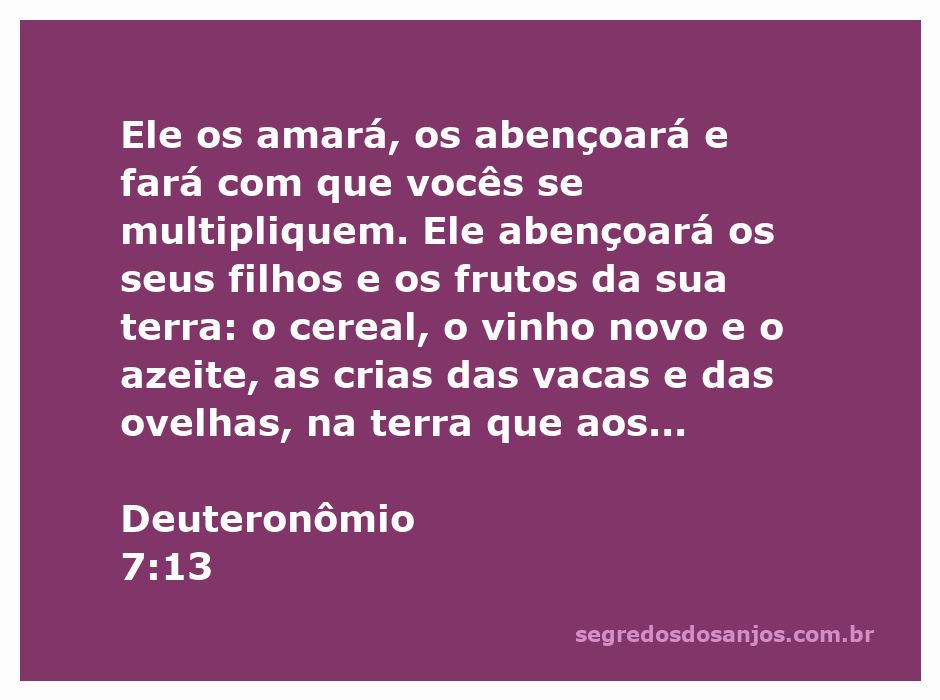 Versículo bíblico Deuteronômio 7:13 destacando as bênçãos de Deus sobre seu povo e a abundância da terra prometida.
