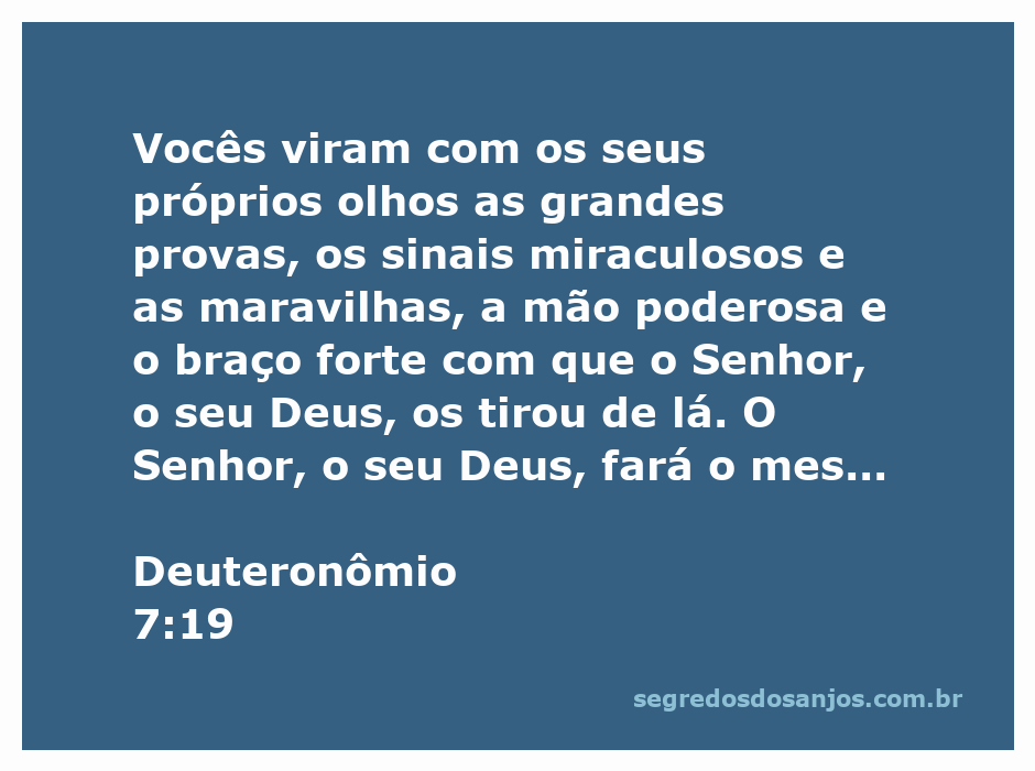 Imagem representando Deuteronômio 7:19, destacando os sinais miraculosos e a mão poderosa de Deus.
