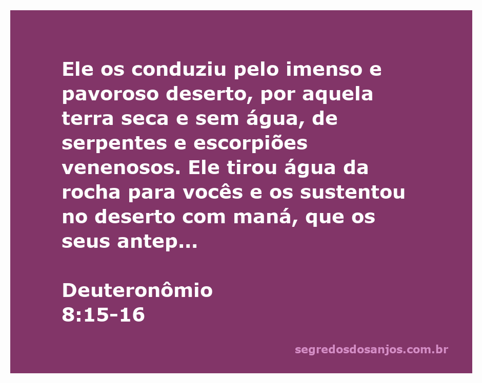 Ilustração do deserto mencionado em Deuteronômio 8:15-16, com destaque para as serpentes e escorpiões, e uma representação da água sendo tirada da rocha.