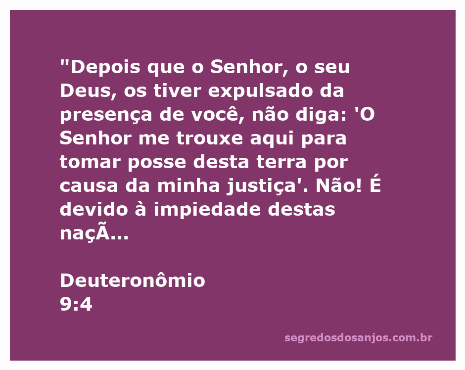 Imagem representativa do versículo Deuteronômio 9:4, destacando a expulsão das nações ímpias da terra prometida.
