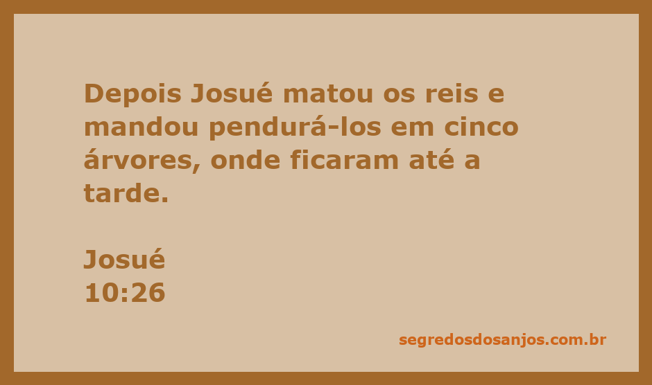 Representação de Josué pendurando os cinco reis em árvores após a batalha, simbolizando a vitória de Israel.