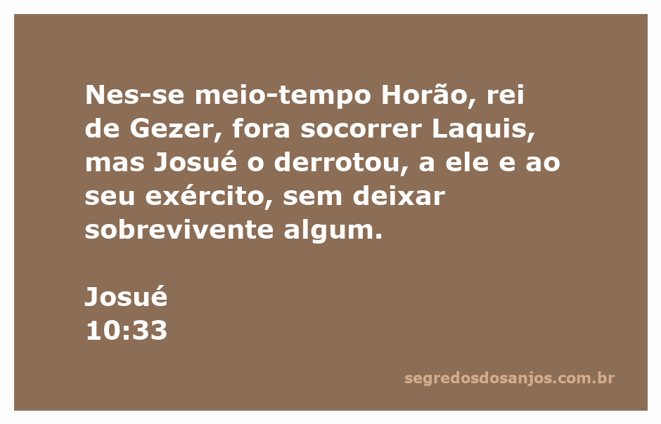 Ilustração da batalha entre Josué e Horão, rei de Gezer, com foco na derrota de Horão e seu exército.
