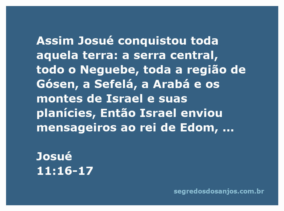 Mapa da conquista de Josué mostrando as regiões mencionadas em Josué 11:16-17.