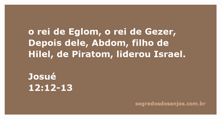 Representação dos reis conquistados por Israel durante a liderança de Josué, incluindo Eglom e Gezer.