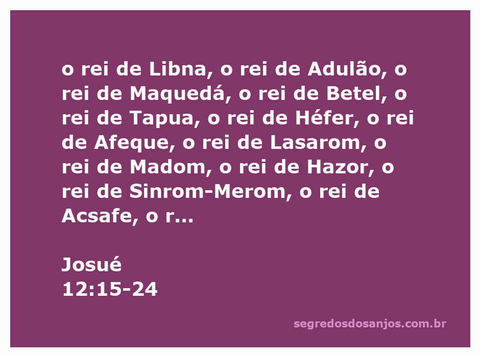 Imagem representativa dos reis conquistados por Josué, incluindo o rei de Libna, Adulão, Maquedá, e outros, conforme mencionado em Josué 12:15-24.