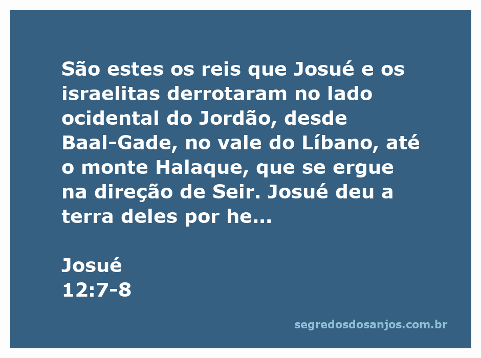 Ilustração dos reis derrotados por Josué e os israelitas, representando a conquista da terra prometida.