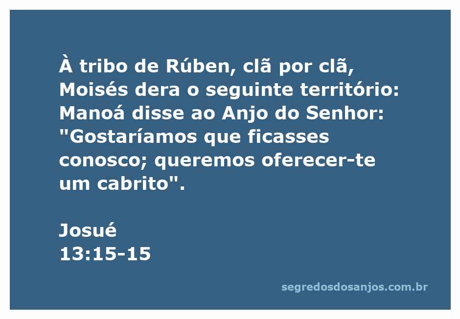 Imagem representativa da tribo de Rúben recebendo a terra prometida, com a menção ao cabrito oferecido ao Anjo do Senhor.