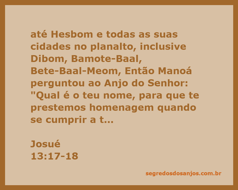 Imagem ilustrativa da passagem bíblica Josué 13:17-18, destacando as cidades mencionadas e a interação entre Manoá e o Anjo do Senhor.