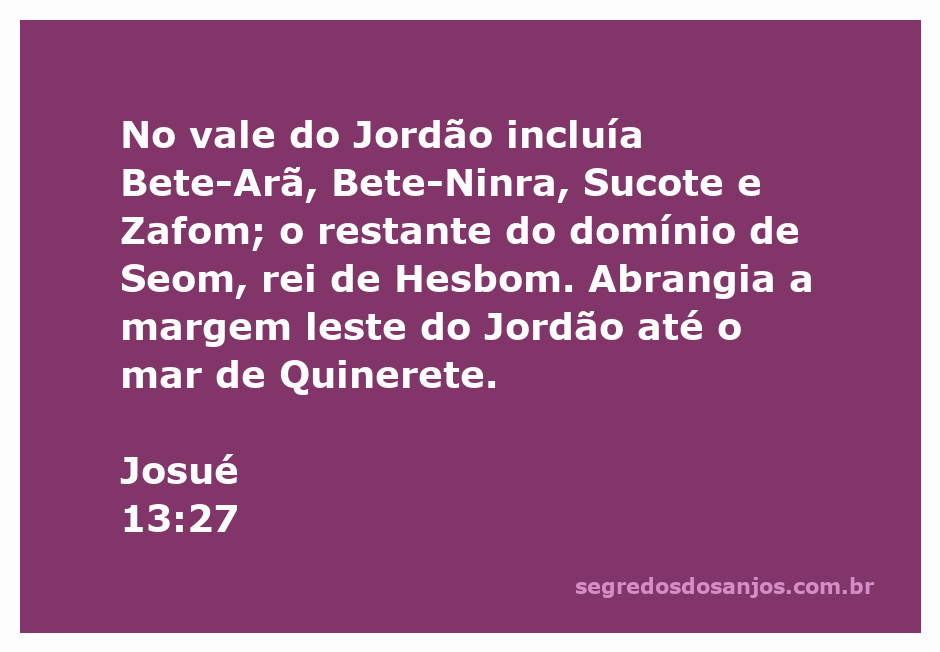 Mapa da região do vale do Jordão, destacando Bete-Arã, Bete-Ninra, Sucote e Zafom, conforme mencionado em Josué 13:27.