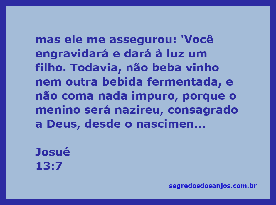 Imagem representativa do versículo de Josué 13:7, destacando a consagração do nazireu e as instruções para a mãe.