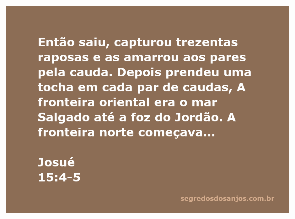 Ilustração de Josué capturando raposas e as amarrando com tochas acesas, simbolizando a estratégia militar na batalha contra os filisteus.