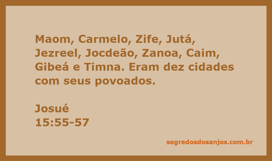 Mapa das cidades mencionadas em Josué 15:55-57, incluindo Maom, Carmelo, Zife, Jutá, Jezreel, Jocdeão, Zanoa, Caim, Gibeá e Timna.