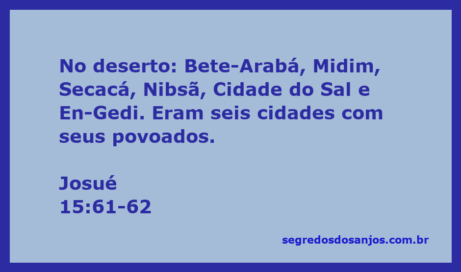 Mapa das cidades mencionadas em Josué 15:61-62 no deserto, incluindo Bete-Arabá, Midim, Secacá, Nibsã, Cidade do Sal e En-Gedi.