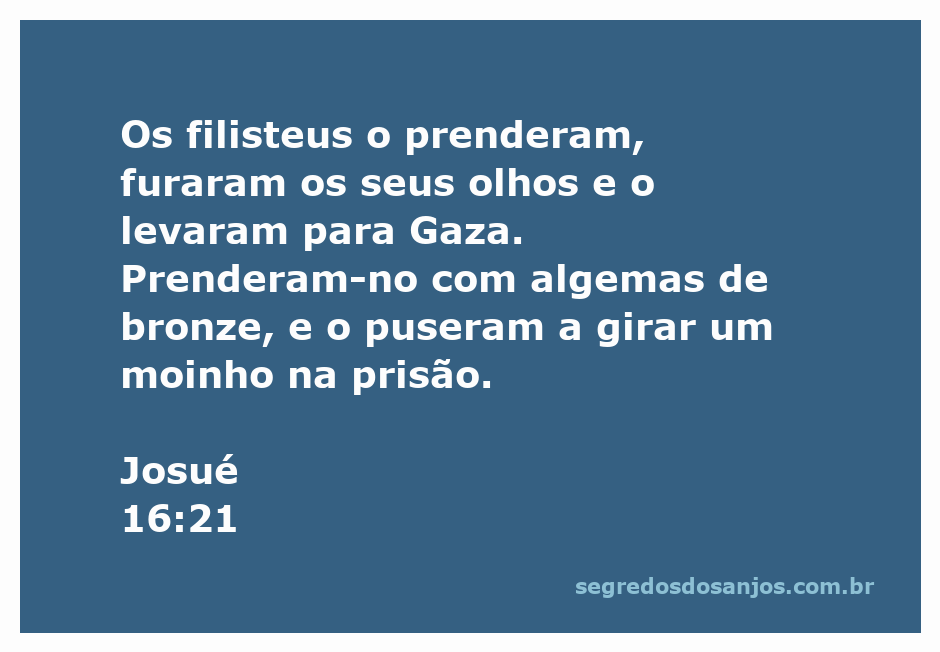 Imagem representando a prisão de Sansão pelos filisteus, com ênfase em suas algemas de bronze e o moinho que ele é obrigado a girar.