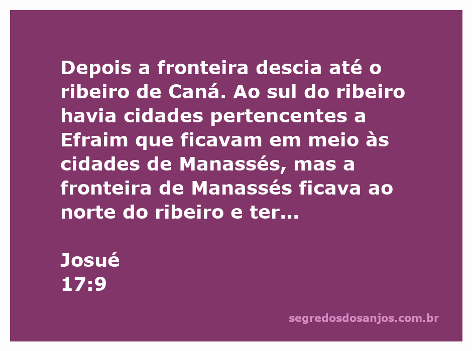 Mapa da divisão das terras de Efraim e Manassés, mostrando a fronteira que desce até o ribeiro de Caná.
