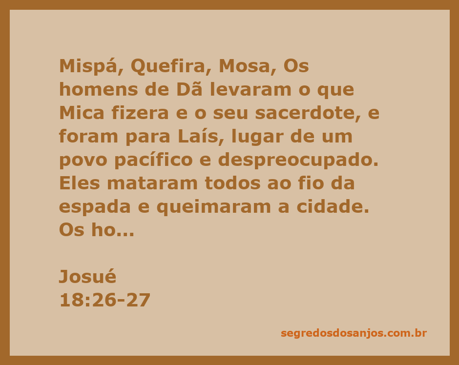 Representação da conquista dos homens de Dã em Laís, conforme Josué 18:26-27.