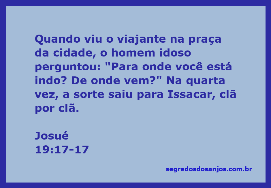 Imagem de um homem idoso perguntando a um viajante sobre seu destino na praça da cidade, representando a passagem de Josué 19:17-17.