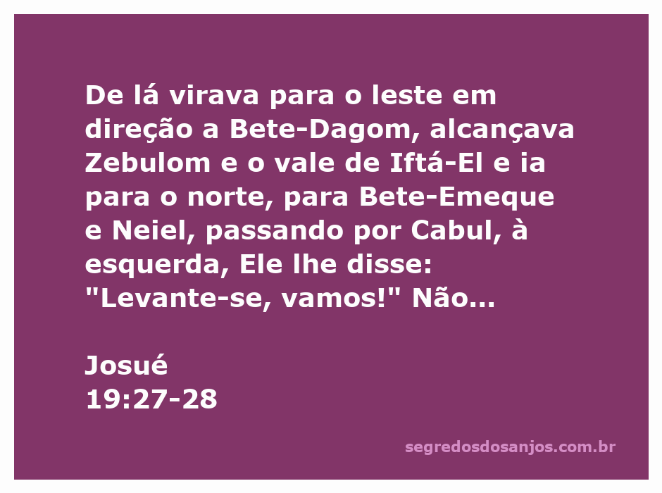 Mapa ilustrativo da rota mencionada em Josué 19:27-28, mostrando a direção de Bete-Dagom, Zebulom, e outras localidades.