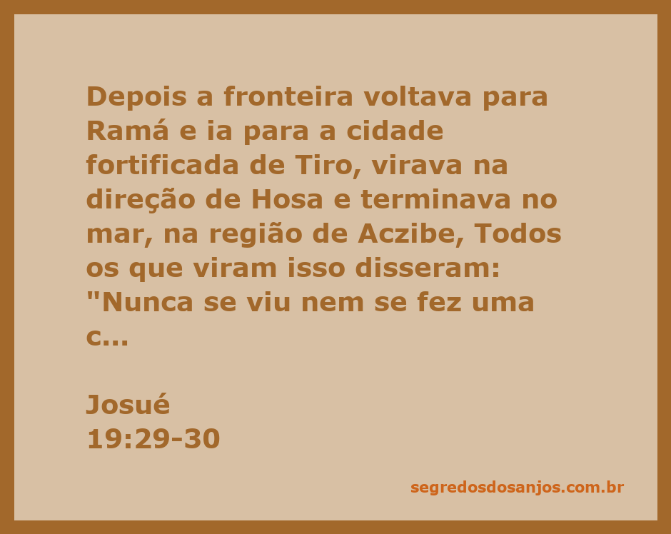 Mapa da divisão das terras de Josué com destaque para a fronteira que inclui Tiro e Aczibe