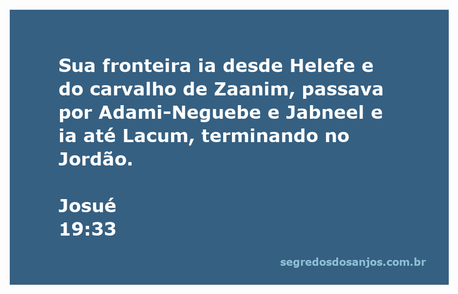 Mapa ilustrativo da fronteira de Josué 19:33, mostrando Helefe, Zaanim, Adami-Neguebe, Jabneel, Lacum e o Jordão.