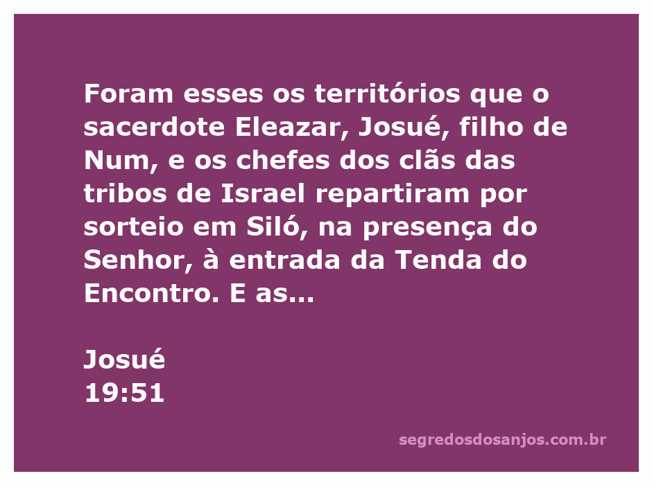 Repartição dos territórios das tribos de Israel sob a liderança de Eleazar e Josué em Siló.