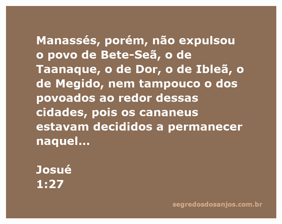Representação da passagem bíblica Josué 1:27 mostrando a resistência dos cananeus em permanecer nas cidades de Bete-Seã, Taanaque, Dor, Ibleã e Megido.