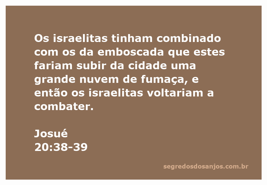 Ilustração da estratégia militar dos israelitas em Josué 20:38-39, mostrando a cidade em chamas e a nuvem de fumaça como sinal para a emboscada.