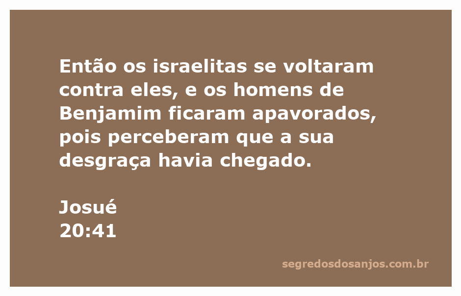 Ilustração de Josué 20:41, onde os israelitas se voltam contra os homens de Benjamim, que estão apavorados ao perceber sua desgraça.