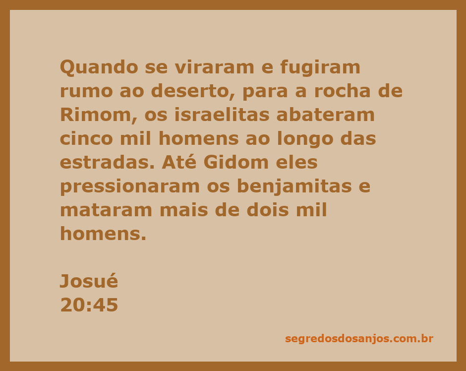 Ilustração da batalha entre os israelitas e os benjamitas, ressaltando a derrota de cinco mil homens no deserto.