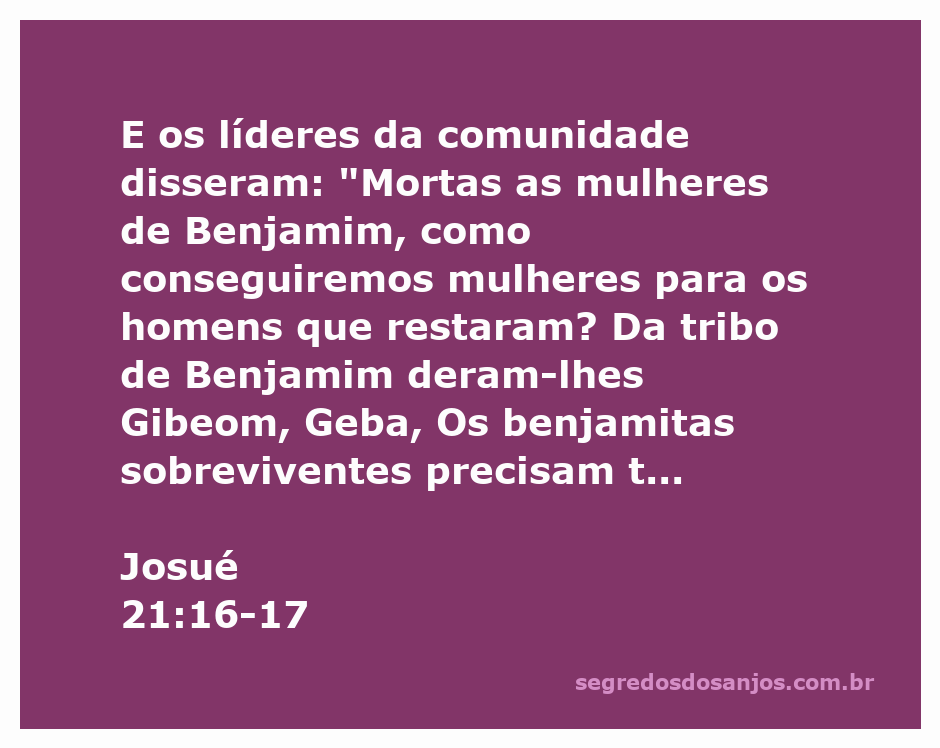 Representação da passagem de Josué 21:16-17 sobre as mulheres da tribo de Benjamim e a preservação de sua linhagem.