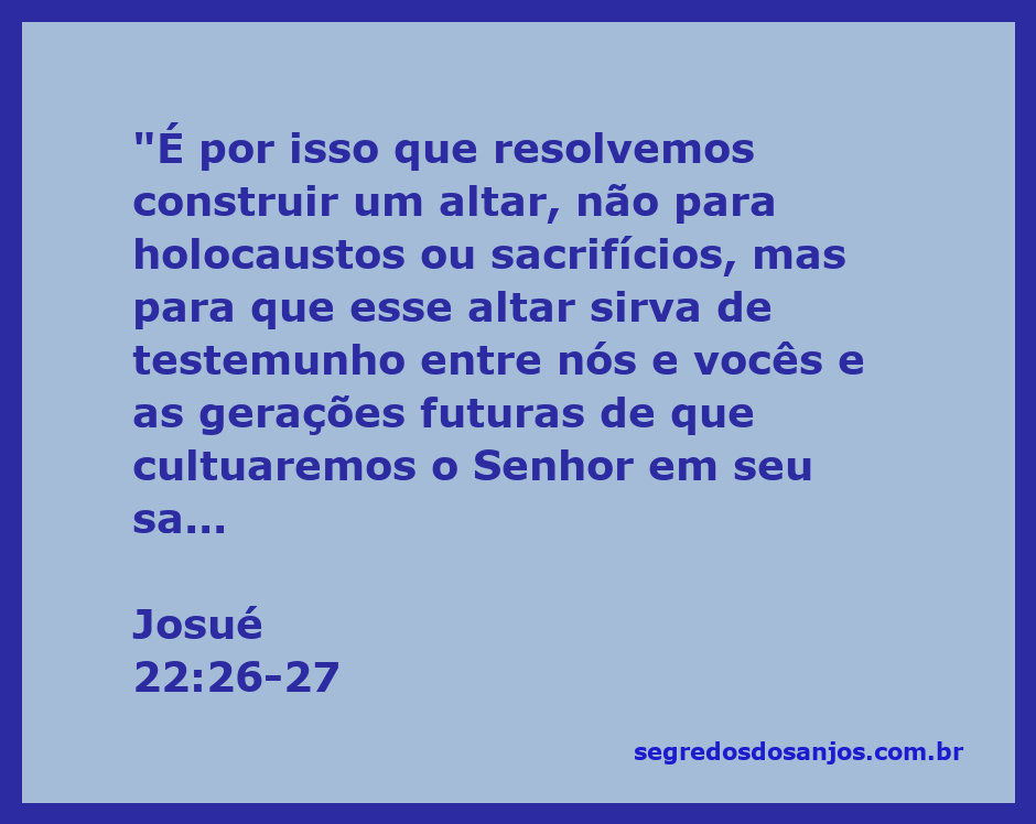 Ilustração do altar construído como testemunho entre as tribos de Israel segundo Josué 22:26-27.