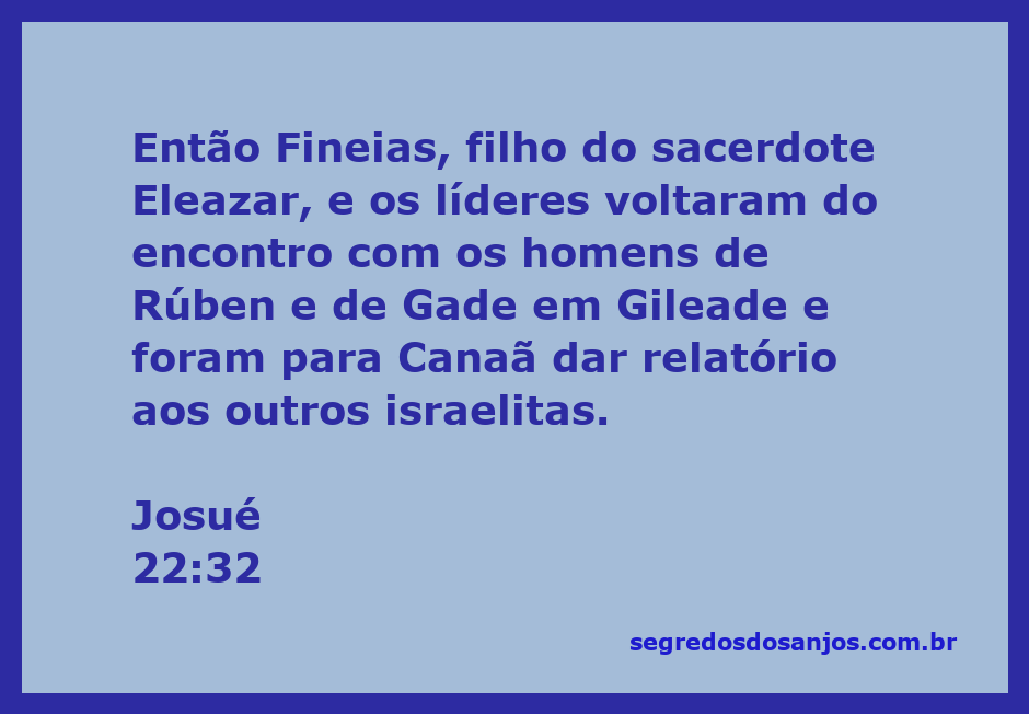 Fineias e líderes israelitas retornando após encontro com os homens de Rúben e Gade