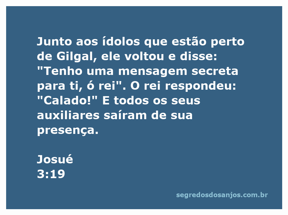 Ilustração da passagem de Josué 3:19, onde uma mensagem secreta é revelada ao rei perto de Gilgal.