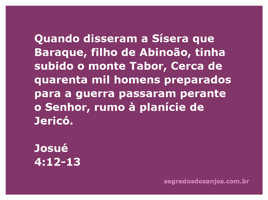 Representação da batalha de Baraque e seus 40 mil homens prontos para a guerra, conforme descrito em Josué 4:12-13.