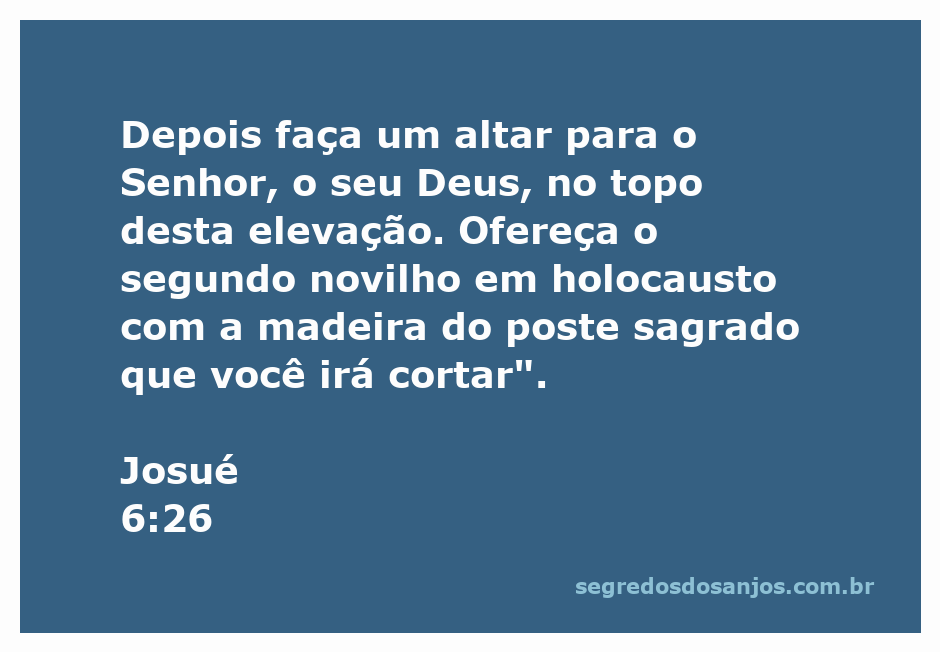 Ilustração de um altar construído no topo de uma elevação, simbolizando a oferta a Deus conforme Josué 6:26.