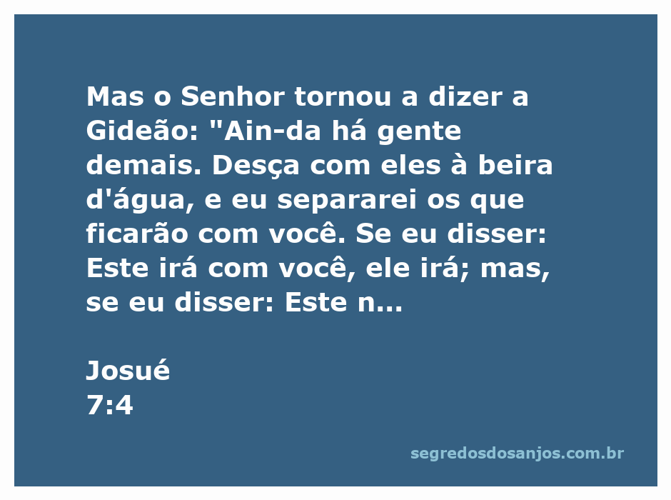 Gideão recebendo instruções do Senhor sobre a seleção de soldados à beira d'água, conforme Josué 7:4.