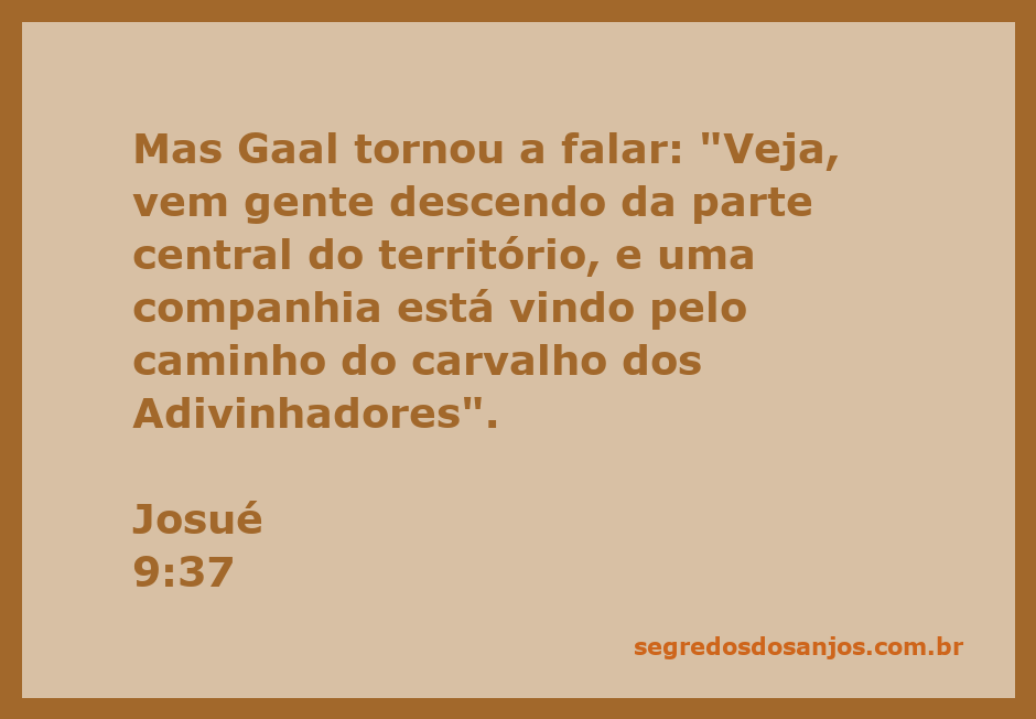 Ilustração da passagem bíblica Josué 9:37, mostrando um grupo de pessoas descendo pelo caminho do carvalho dos Adivinhadores.