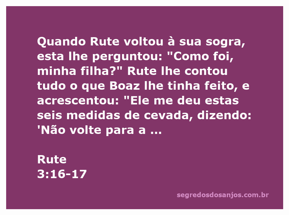 Rute apresentando à sua sogra as seis medidas de cevada que recebeu de Boaz, simbolizando generosidade e cuidado.