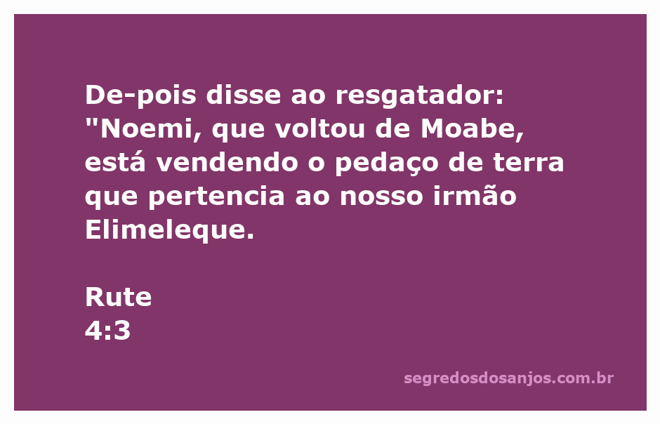 Ilustração da passagem bíblica Rute 4:3, mostrando Noemi e o resgatador discutindo a venda da terra de Elimeleque.