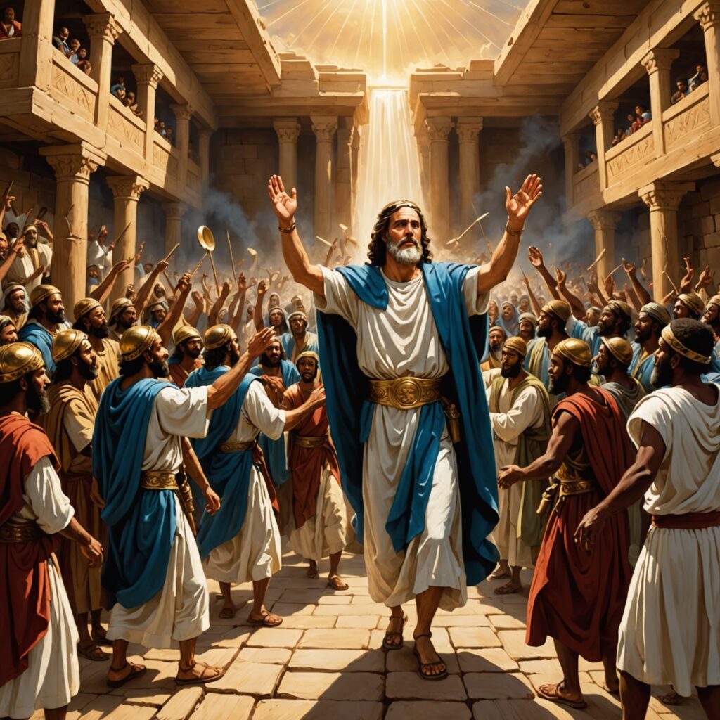 Arca de Deus sendo transportada por Davi e os israelitas