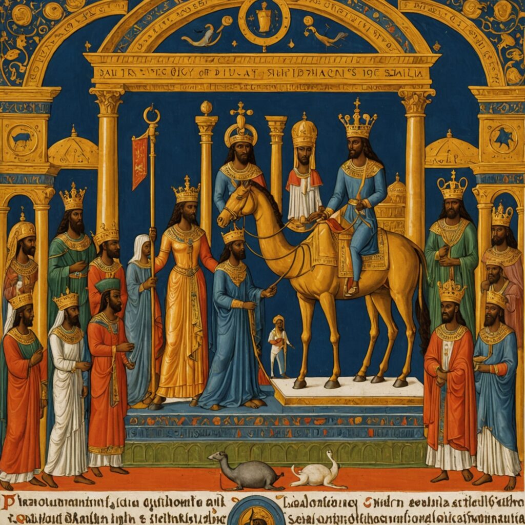 Imagem retratando a visita da rainha de Sabá e o esplendor de Salomão