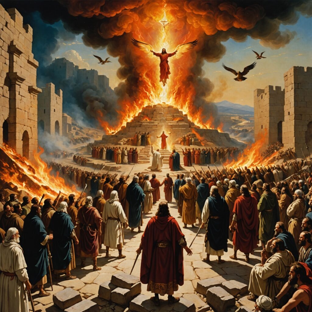 Elias confrontando os profetas de Baal no monte Carmelo