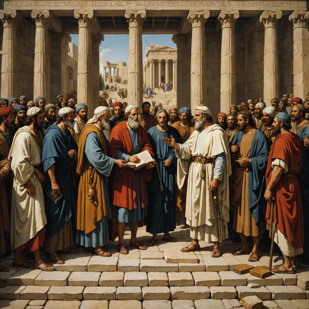 Imagem representativa da aliança entre Salomão e Hirão para a construção do templo