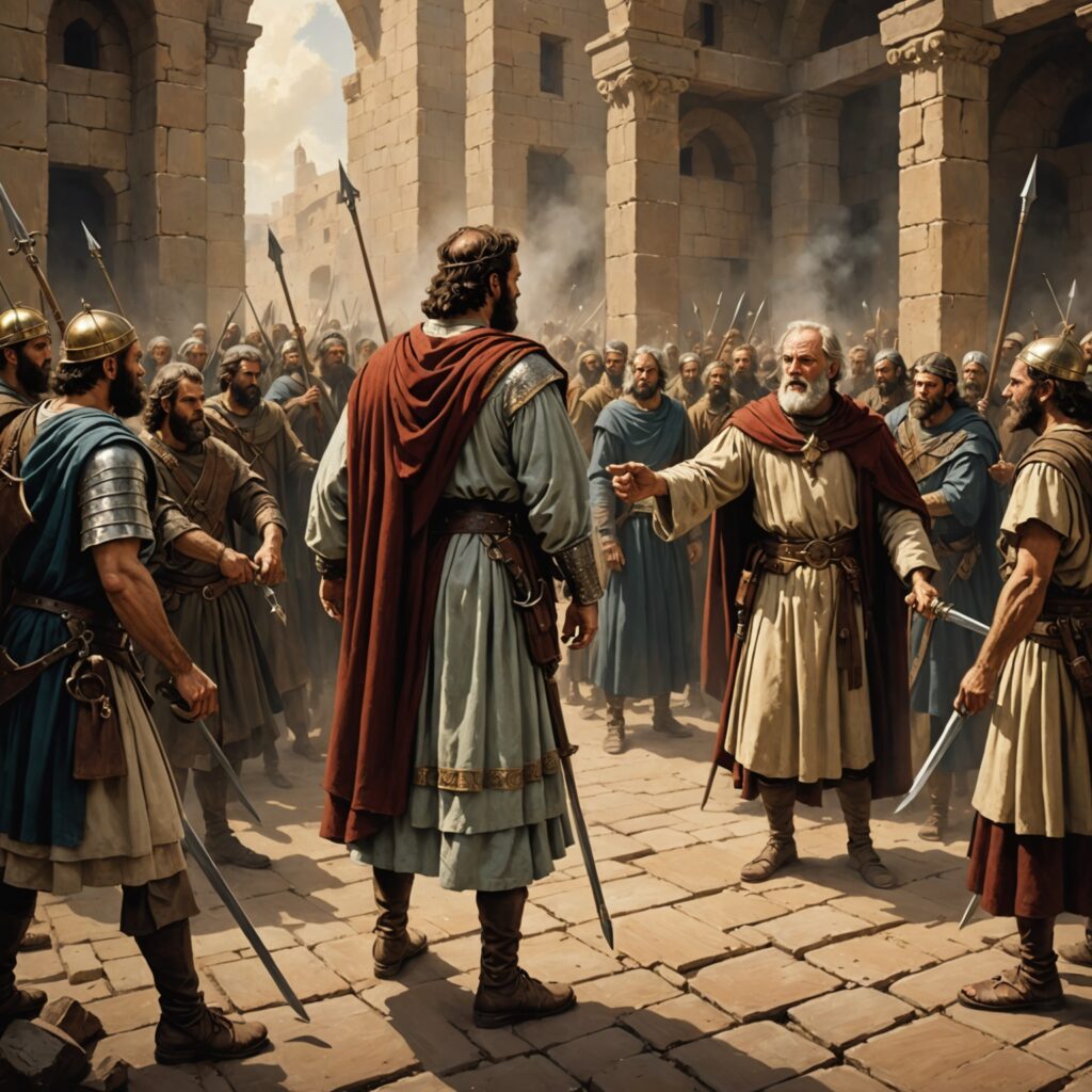 Saul confrontando Samuel por sua desobediência às instruções divinas